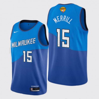 Nike Milwaukee Bucks #15 Sam Merrill Men's 2021 NBA Finals Bound City Edition Jersey Blue Men's